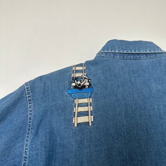 Vintage Warner Bros. Roller Coaster Characters Denim Shirt S - Picture 4 of 6